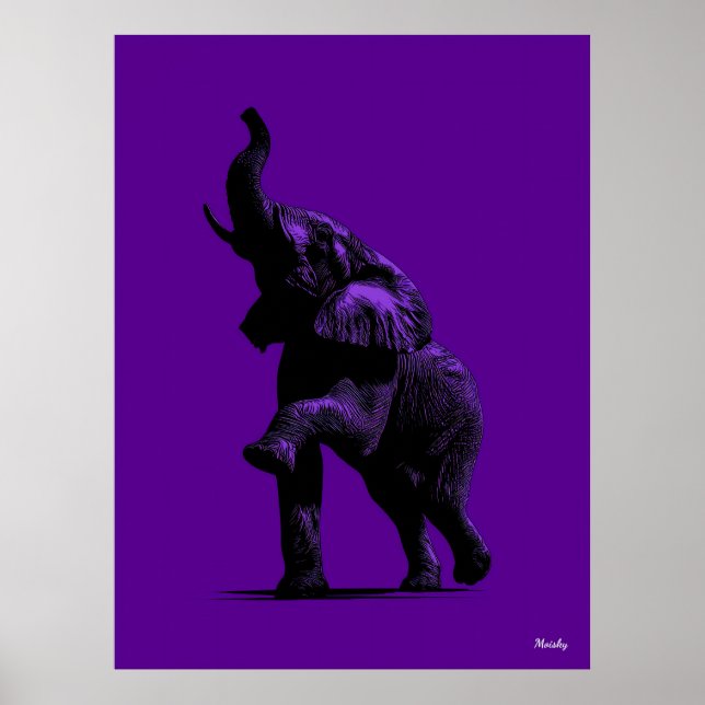 Poster de elefante - Silhueta preta em roxo (Frente)
