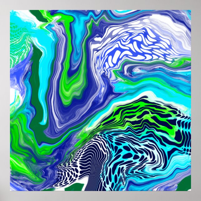 Poster de espirais de mármore azul e Verde limão (Frente)
