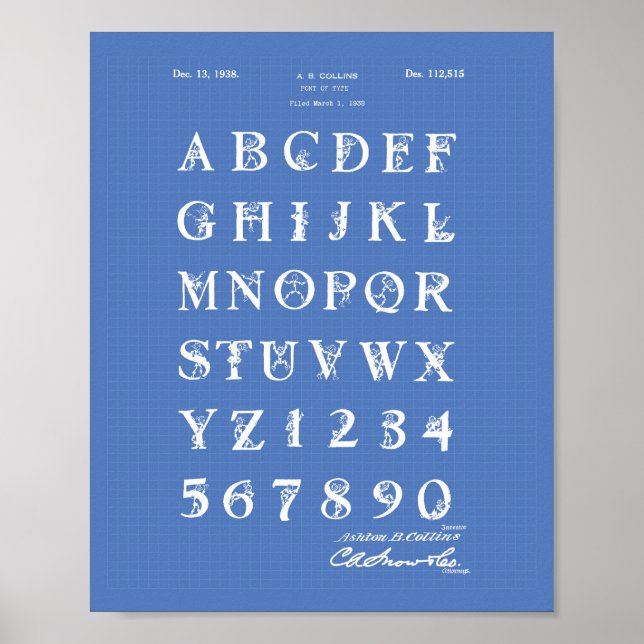 Poster de Esquema de Arte Patente do Font 1938 (Frente)