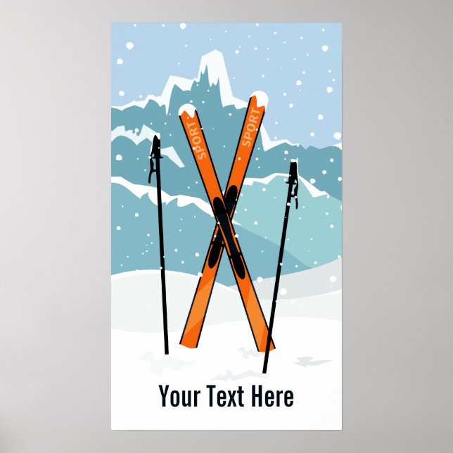 Poster de Esqui de Inverno de Texto Personalizado (Frente)
