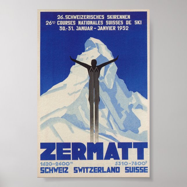Poster de Esqui de Suiça Zermatt (Frente)