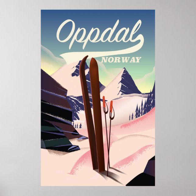 Poster de esqui Oppdal norway. (Frente)