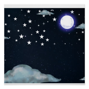 Pôster de Estrelas do Céu Noturno ao Luar
