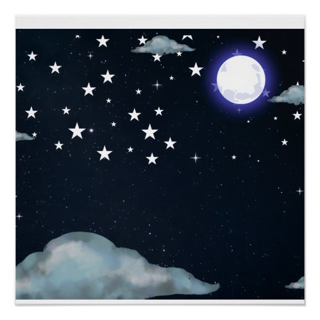 Pôster de Estrelas do Céu Noturno ao Luar (Frente)