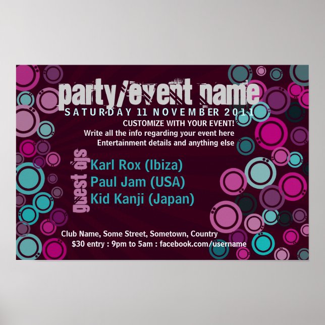 Poster de Evento do Partido Funky Bubbles (Frente)