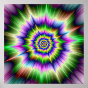Poster de explosão verde azul e amarelo