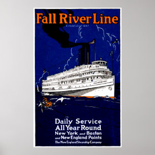 Pôster De Fall River linha 1910 de navio a vapor