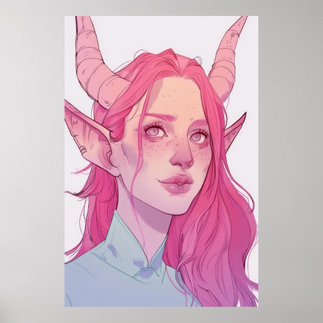 Poster de fantasia de Tiefling rosa pálido (Frente)