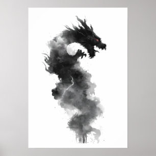 Pôster de Fantasia do Dragão de Tinta Negra Abstra