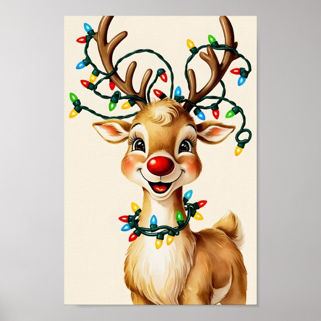 Poster de feliz de parede de Reindeers brilhantes (Frente)