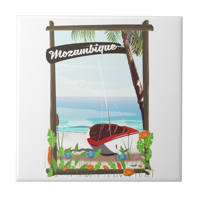 Poster de férias de cartoon de barco de pesca moça (Frente)