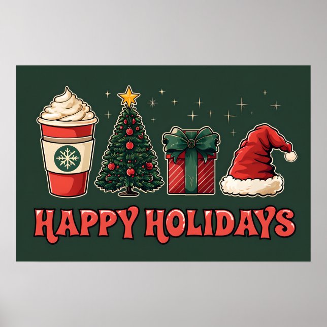 Poster de Férias Felizes - Decado de Natal Retroat (Frente)