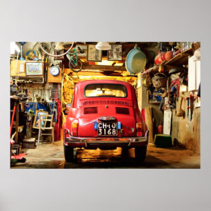 Poster de Fiat 500, cinquecento retro, em Italia