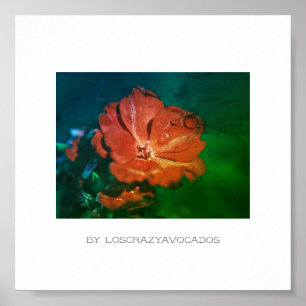 Poster de Flor de Gerânio Vermelho Verde Estilizad