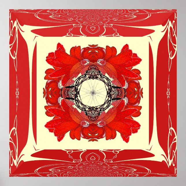 Poster de Flor Fractal de Frame Vermelho (Frente)