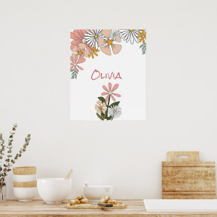 Poster De Flor Retroativo Para Sala Rapariga