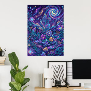 Poster de Floral de Paisley Roxo Giratório Boho