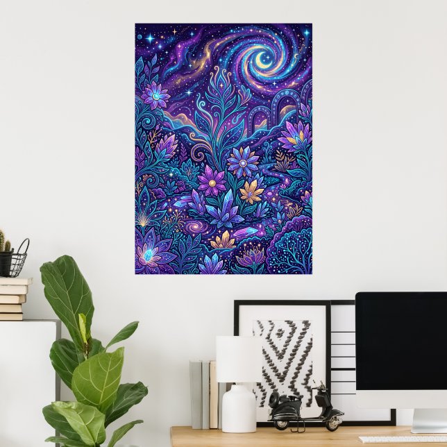 Poster de Floral de Paisley Roxo Giratório | Boho  (Escritório em casa)