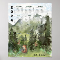 poster de Floresta de Aquarela do Calendário Mensa