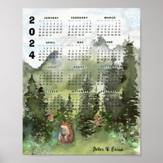 poster de Floresta de Aquarela do Calendário Mensa