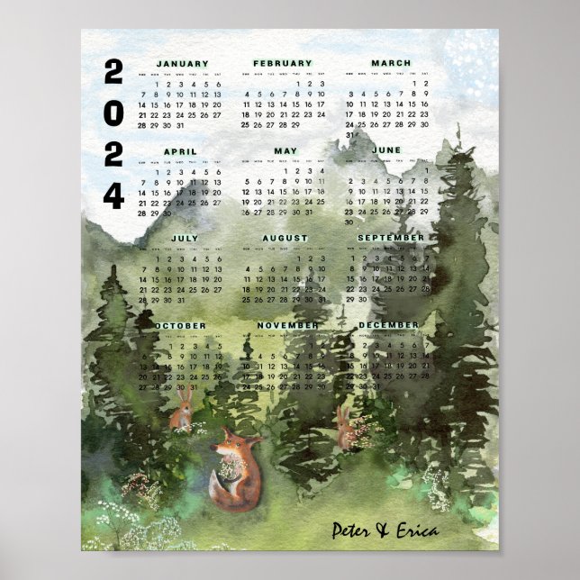 poster de Floresta de Aquarela do Calendário Mensa (Frente)