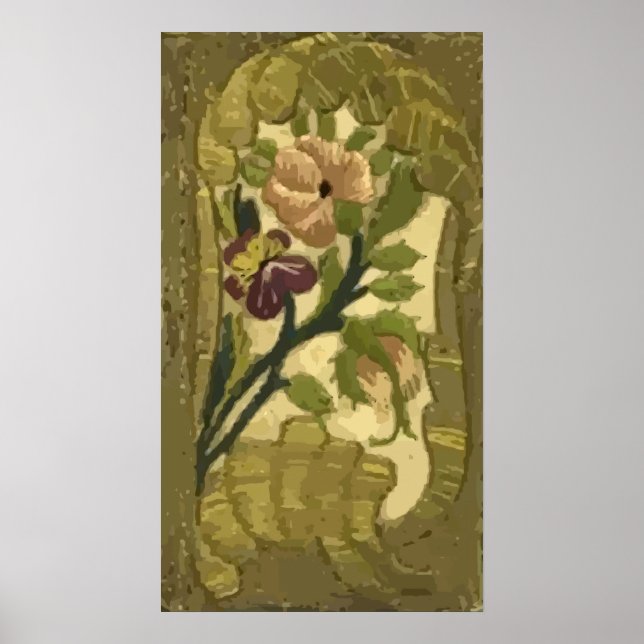 Poster de Folhas bordadas e flores em vinheta (Frente)