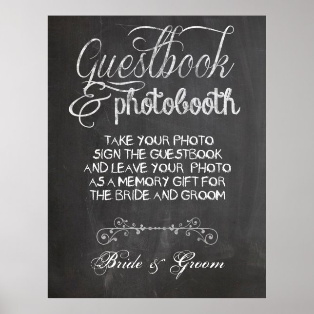Poster de Foto Booth de Casamento Chalkboard (Frente)