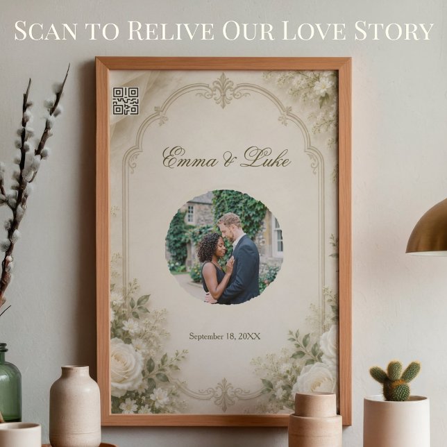 Pôster de Foto de Casamento Personalizado com QR P (Personalized wedding poster with custom QR code photo sign for reception and wedding decor)