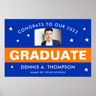 Poster de Foto Personalizada de Graduação Laranja 