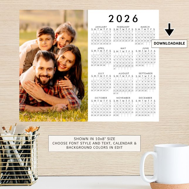 Poster de Foto Simples do Calendário 2026 (Criador carregado)