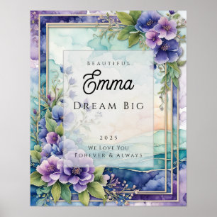 Poster de Frame Floral Puro da Aquarela Personaliz