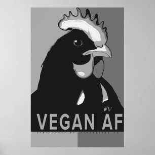 Poster de frango Pop preto e branco Vegan AF