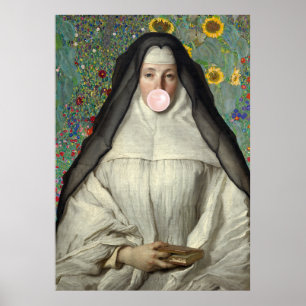 Poster de Freira Soprando Chiclete Rosa