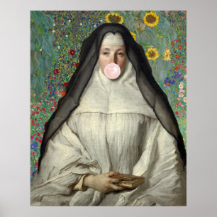 Poster de Freira Soprando Chiclete Rosa