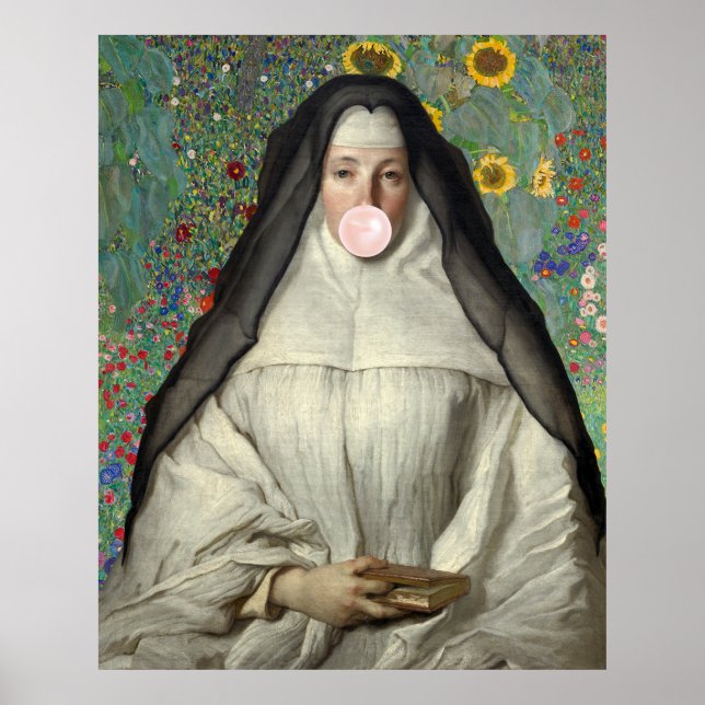 Poster de Freira Soprando Chiclete Rosa (Frente)