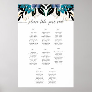 Poster de fronteira Floral de Casamento Azul