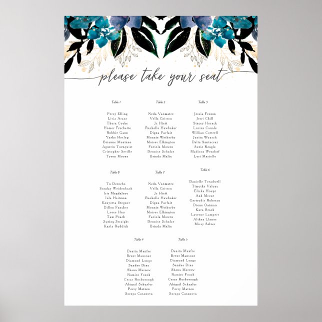 Poster de fronteira Floral de Casamento Azul (Frente)