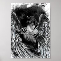 Pôster de Garota Anjo - Pintura em Preto e Branco