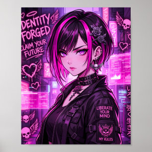 Poster de Garota de Anime Cyberpunk Neon "Identida