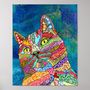 Poster de Gato Abstrato, Gelado e Colorido