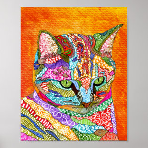 Poster de Gato Abstrato, Gelado e Colorido