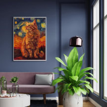 Poster de Gato Amarelo Encantador Desenho Felino A