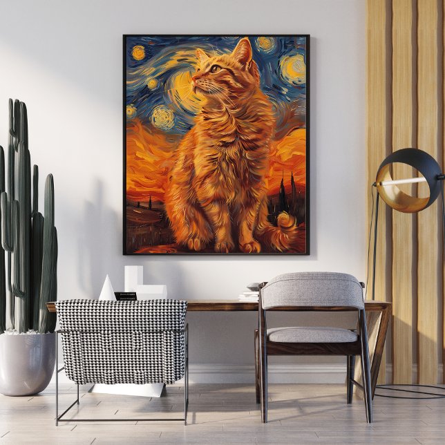 Poster de Gato Amarelo Encantador Desenho Felino A (Criador carregado)