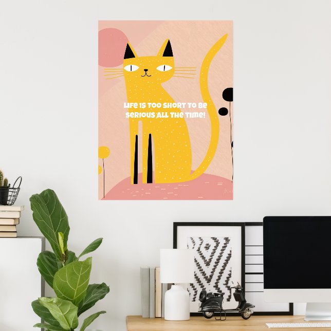 Poster de Gato Bonito e Engraçado com Cotação Insp (Escritório em casa)