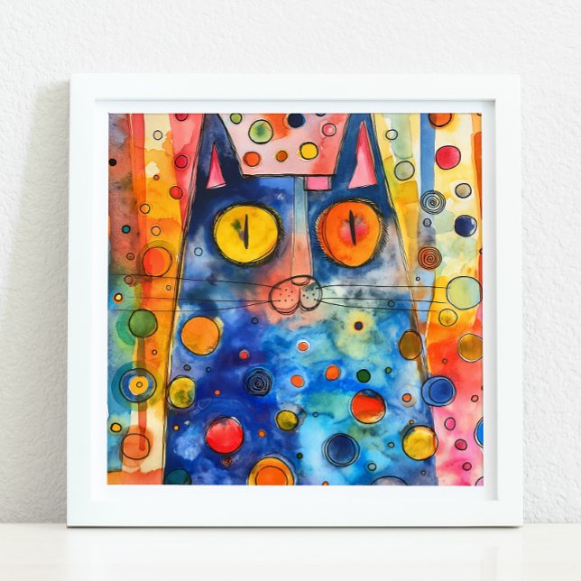 POSTER DE GATO COLORIDO E BRANCO (WHIMSICAL COLORFUL CAT POSTER)