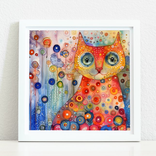 POSTER DE GATO COLORIDO E BRANCO (WHIMSICAL COLORFUL CAT POSTER)