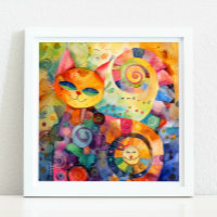 POSTER DE GATO COLORIDO E BRANCO