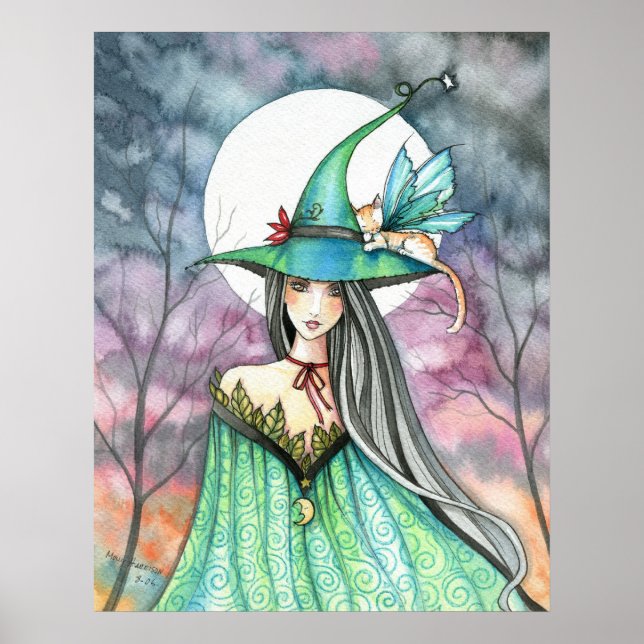 Poster de Gato de Bruxa de Halloween (Frente)