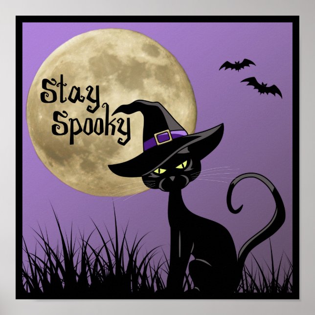 Poster de Gato de Bruxas do Halloween Spooky (Frente)
