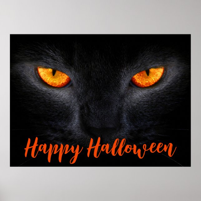 Poster de Gato Negro Feliz Halloween (Frente)